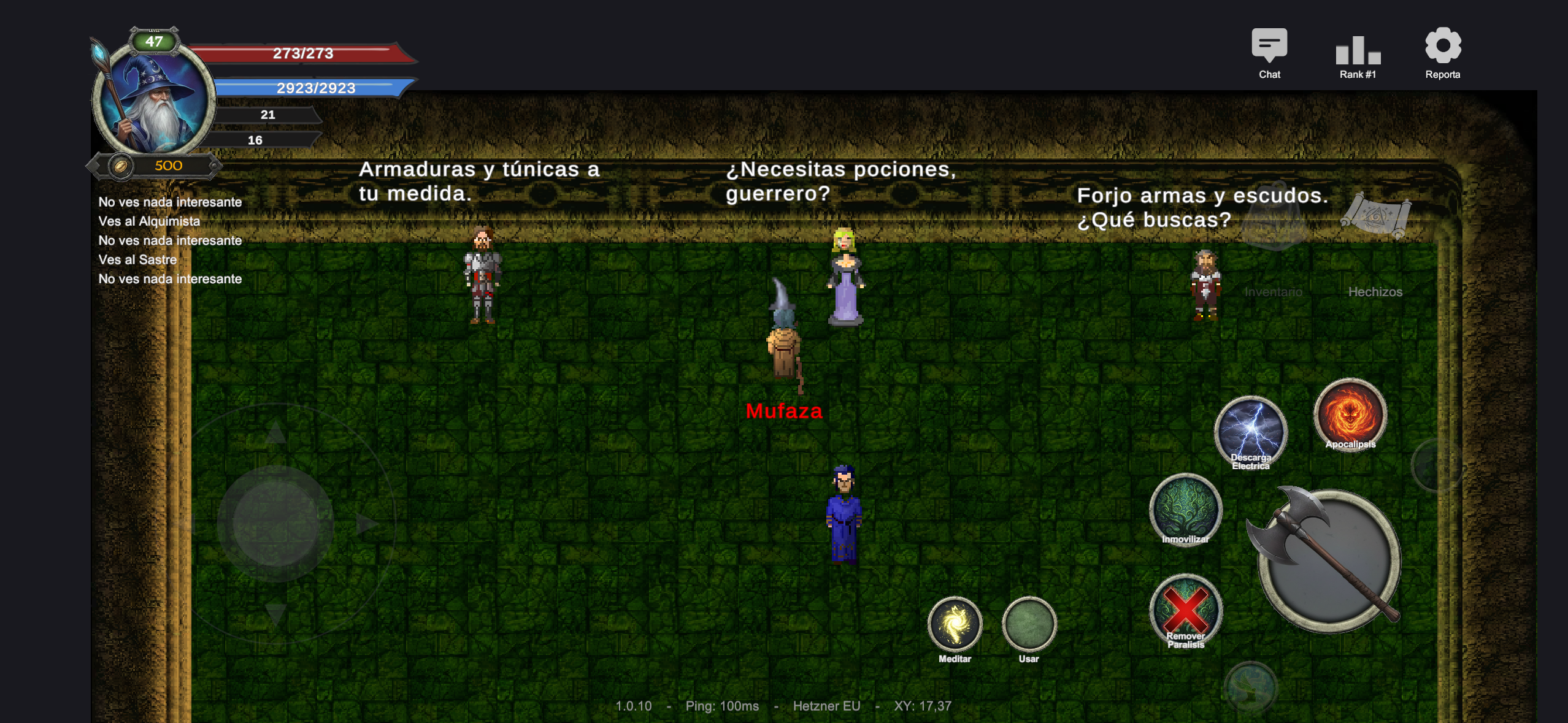 Vista de la zona segura con los nuevos NPCs comerciantes en Mobile AO