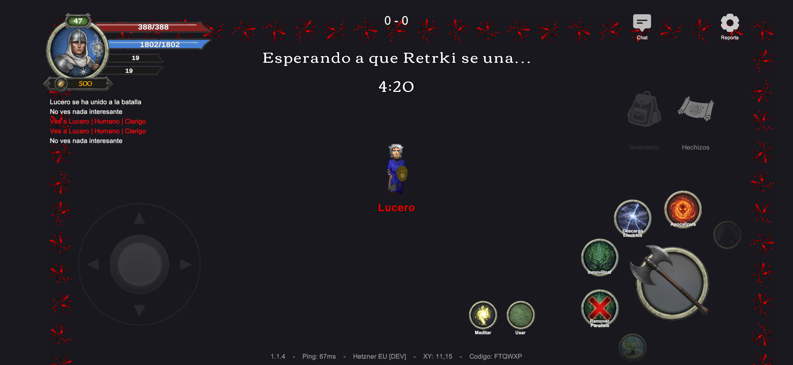 Pantalla de reto 1v1 en Mobile AO, esperando a que el rival se una a la batalla con una cuenta regresiva